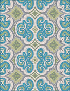 Ornate Teal And Green Scroll Rug