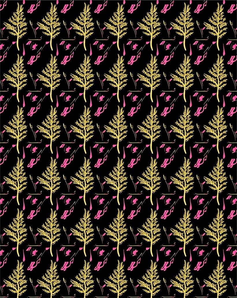 Golden Ferns With Pink Splatters Rug