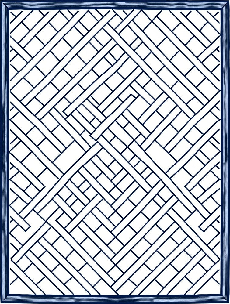 Navy White Geometric Lattice Rug