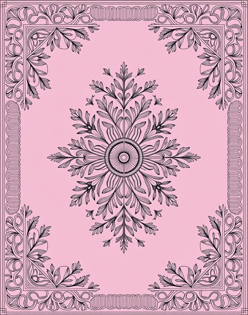 Elegant Rose Black Floral Medallion Rug