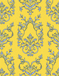 Yellow Botanical Damask Pattern Rug