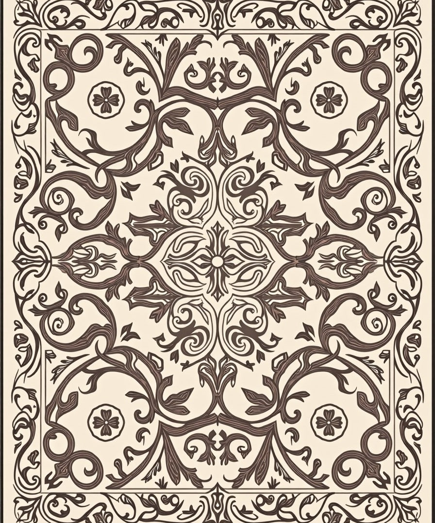 Ornate Floral Scrollwork Pattern Rug
