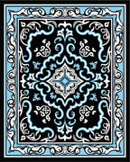 Intricate Black Light Blue Floral Pattern Rug
