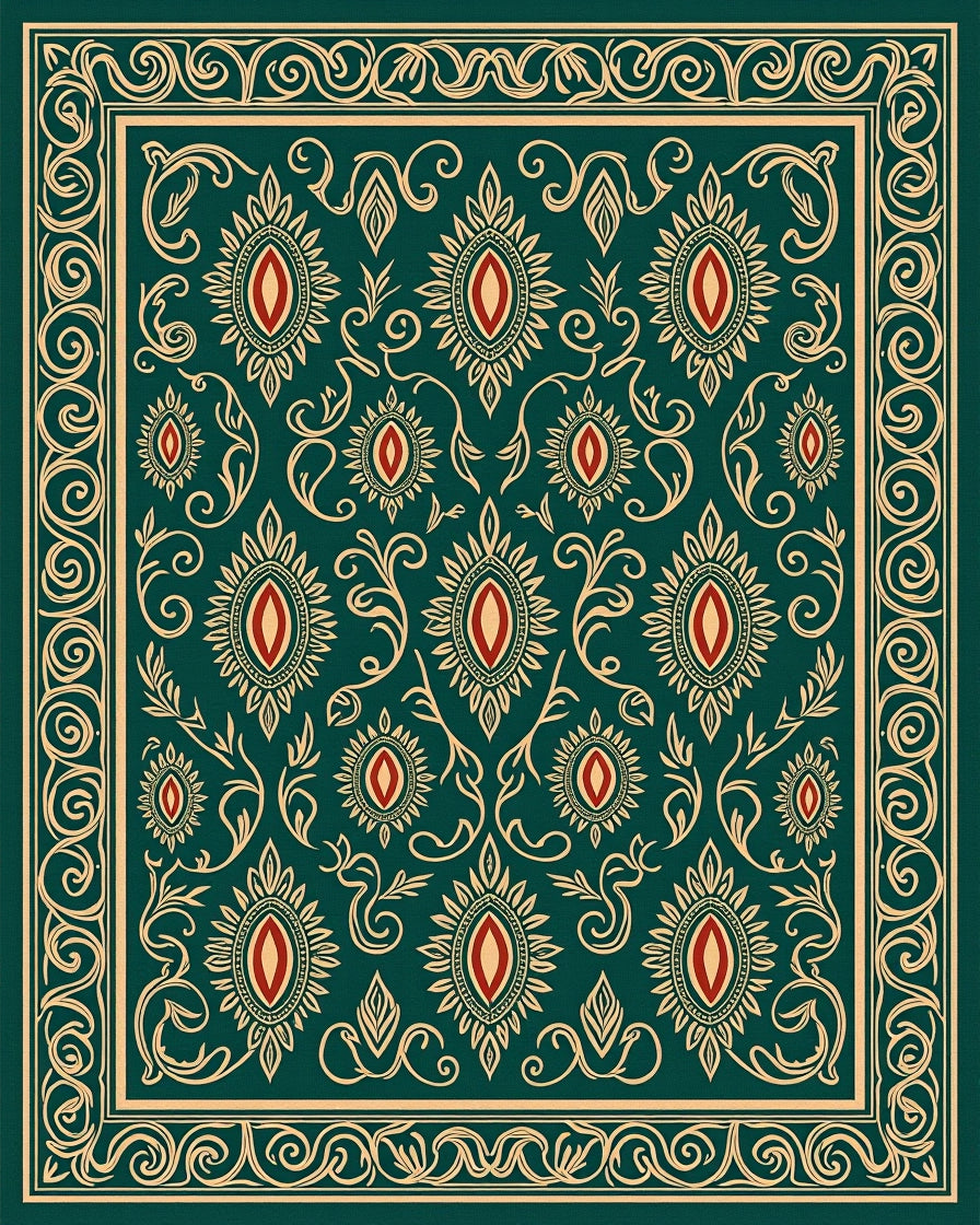 Emerald Jewel Floral Pattern Rug