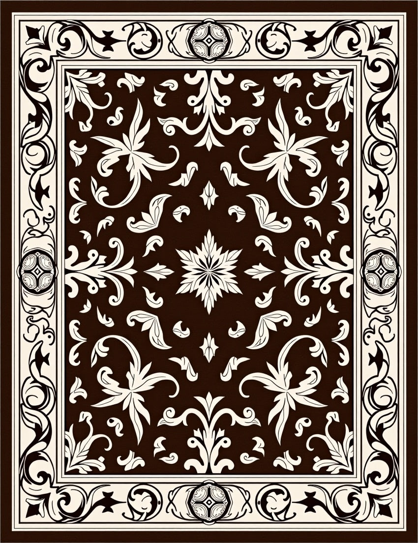 Classical Floral Scrollwork Rich Brown Rug