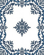 Elegant Blue Floral Scroll Border Rug