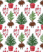 Holiday Evergreen Potted Trees Plaid Rug