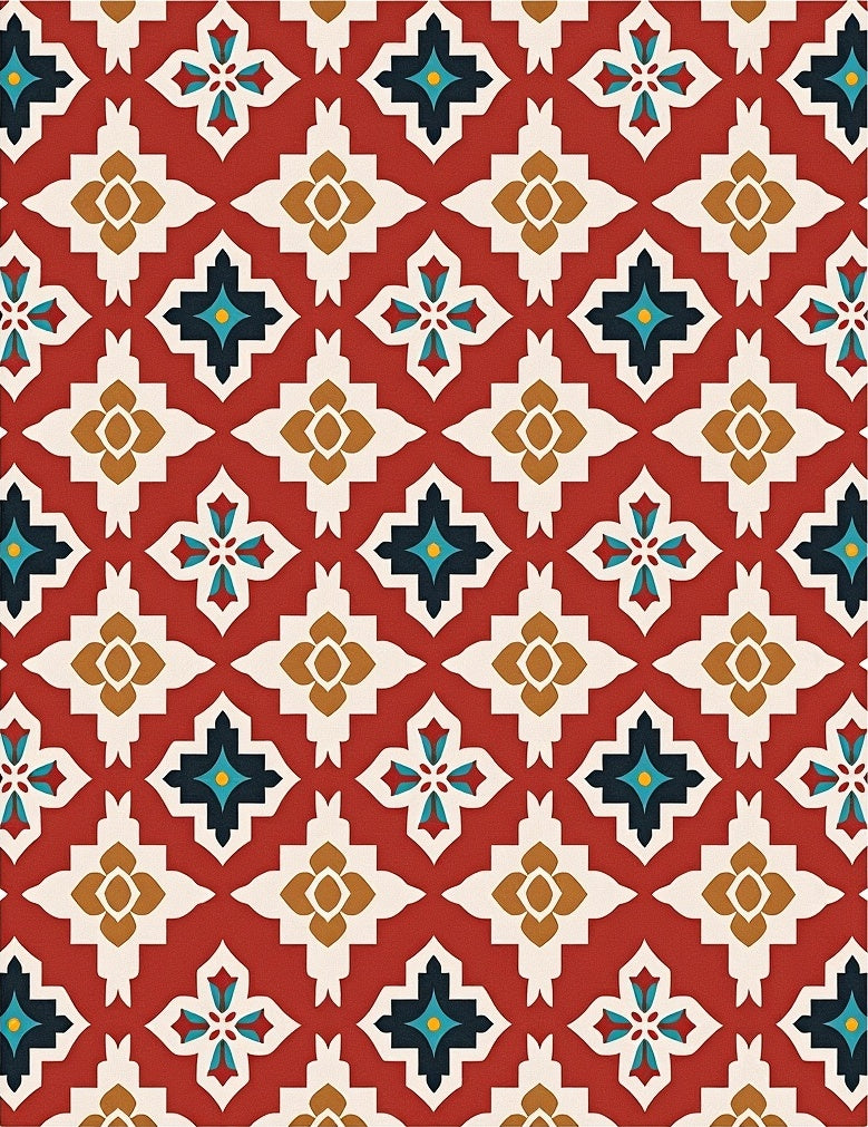 Red Geometric Floral Motif Rug