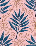 Elegant Blue Gold Fern Pattern Rug
