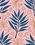 Elegant Blue Gold Fern Pattern Rug
