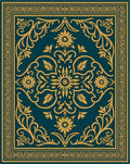 Ornate Teal Gold Floral Scrollwork Rug