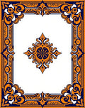 Orange Navy Intricate Floral Border Design Rug