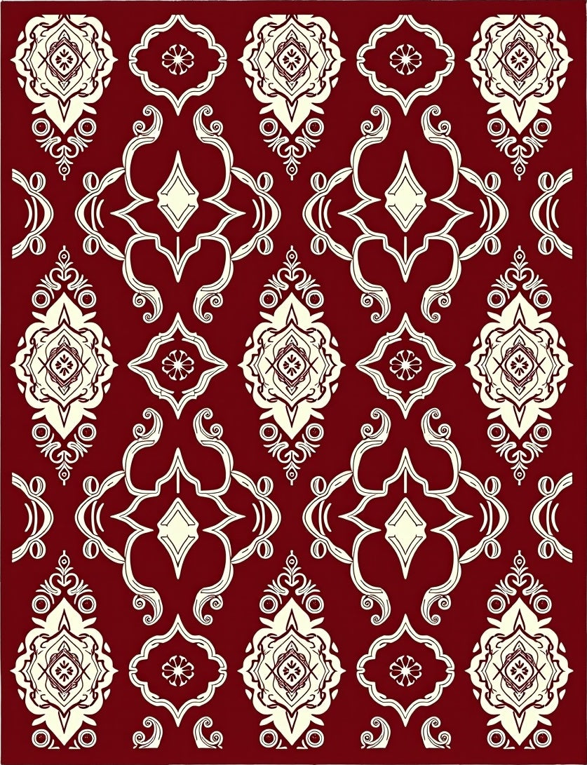 Elegant Cream Burgundy Filigree Pattern Rug