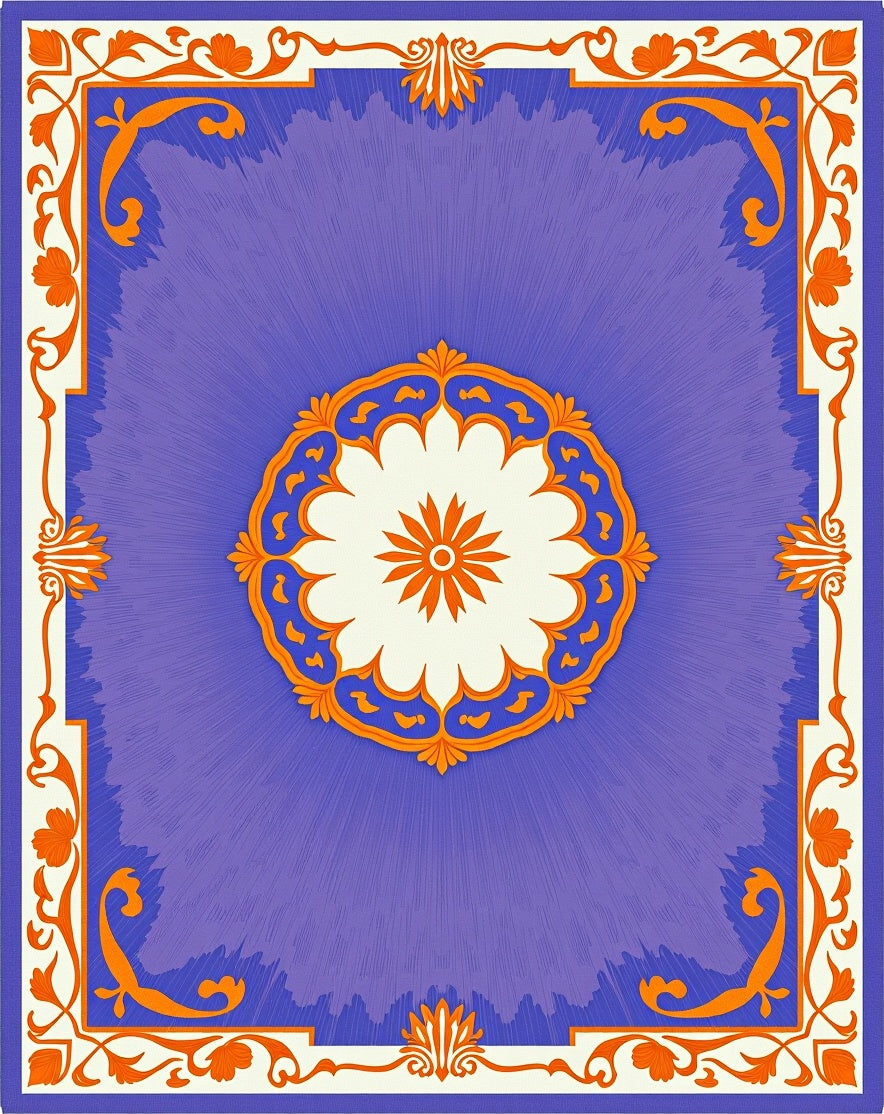 Ornate Floral Sunburst Purple Rug