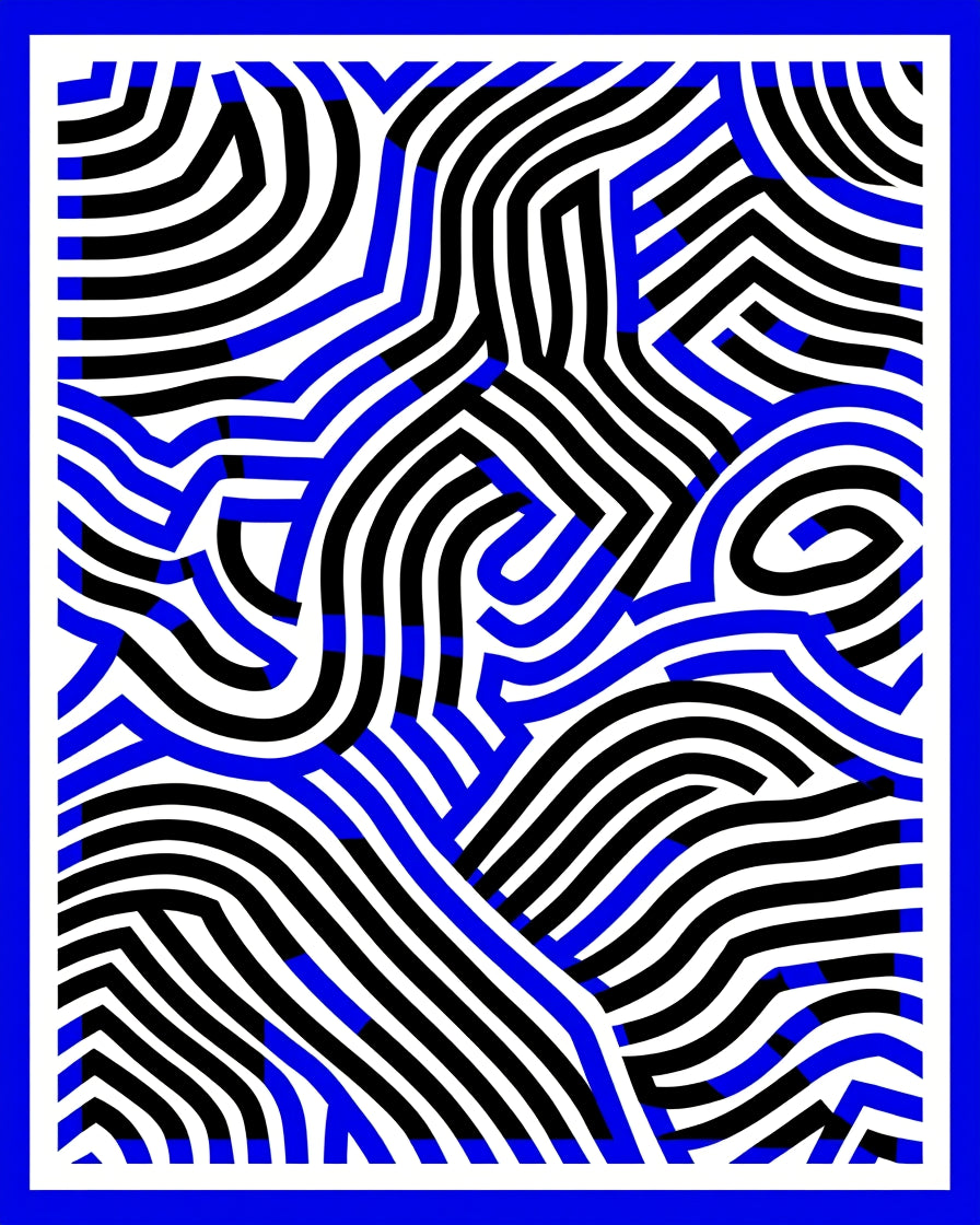 Bold Blue Black Abstract Waves Rug