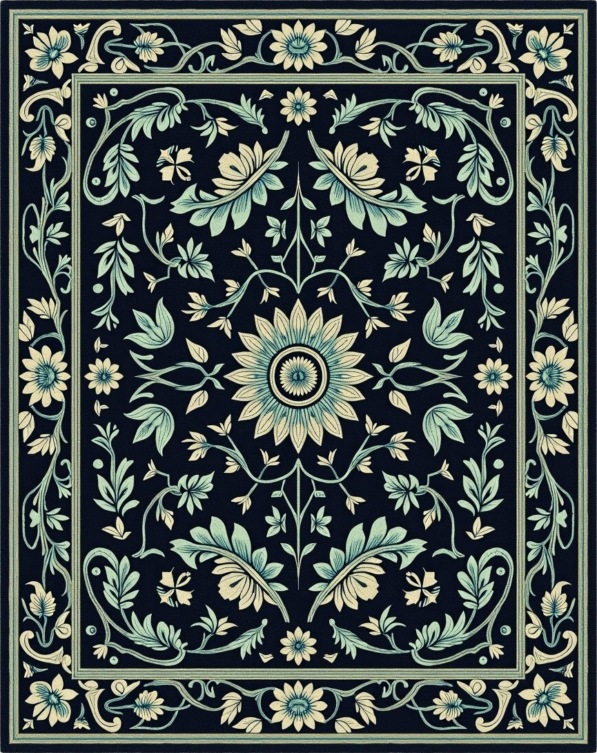 Art Nouveau Floral Botanical Pattern Rug