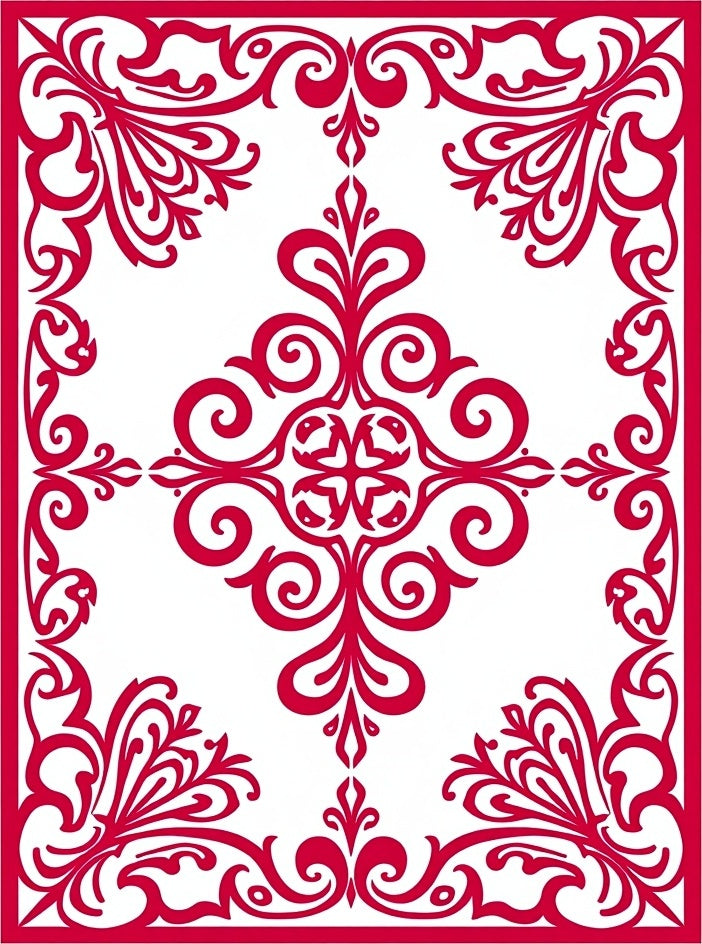 Vibrant Red Ornate Scrollwork Design Rug