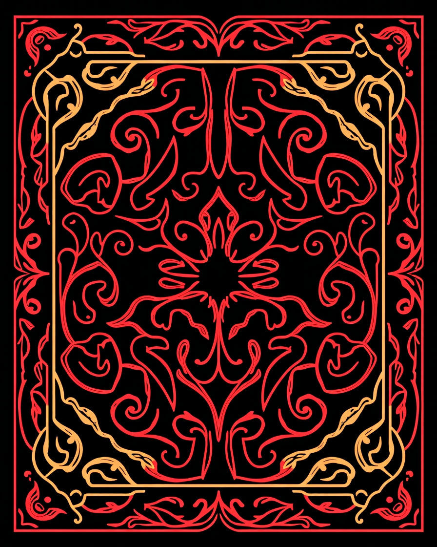 Crimson And Gold Swirl Pattern Rug