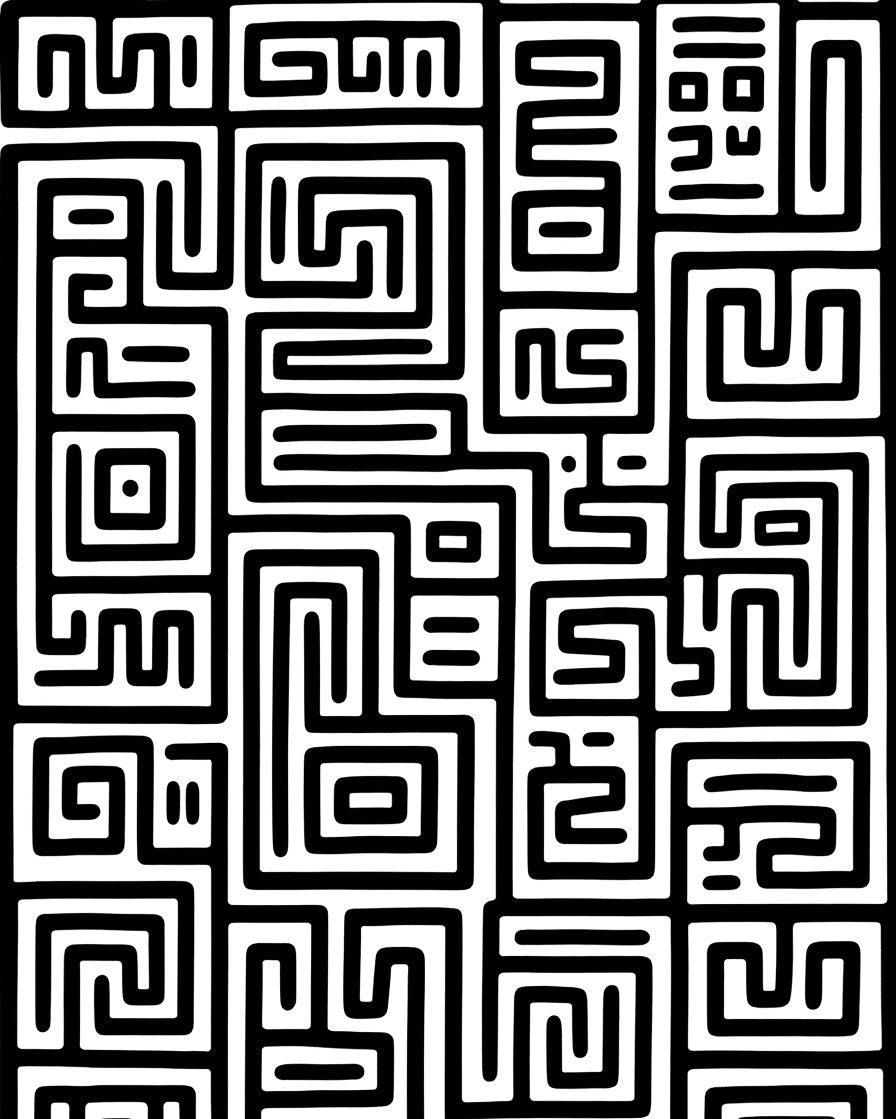 Abstract Black White Interlocking Maze Pattern Rug