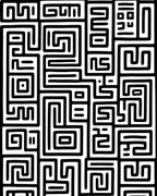 Abstract Black White Interlocking Maze Pattern Rug
