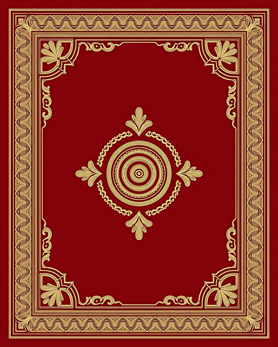 Ornate Red Gold Floral Centerpiece Rug