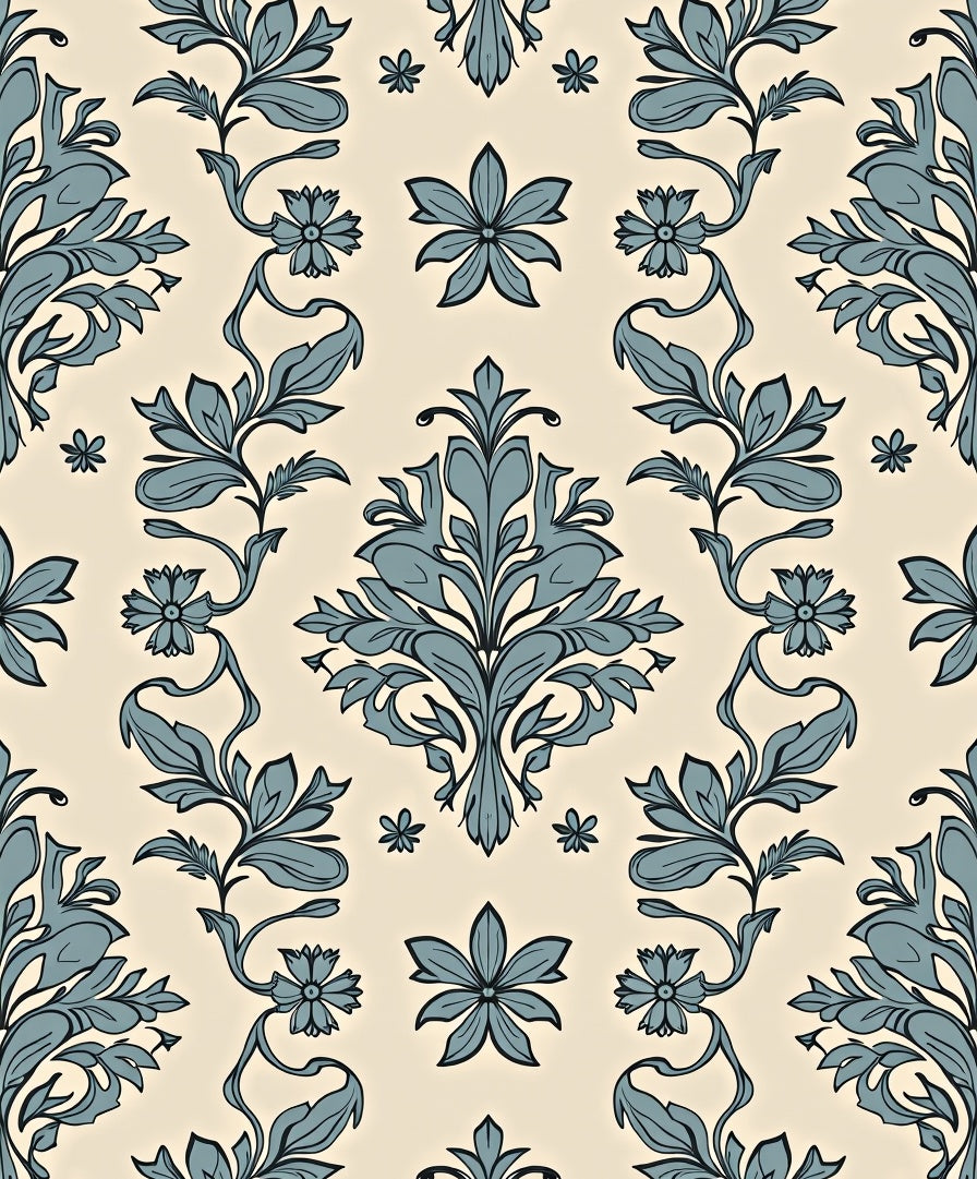 Ornate Floral Damask Art Deco Pattern Rug