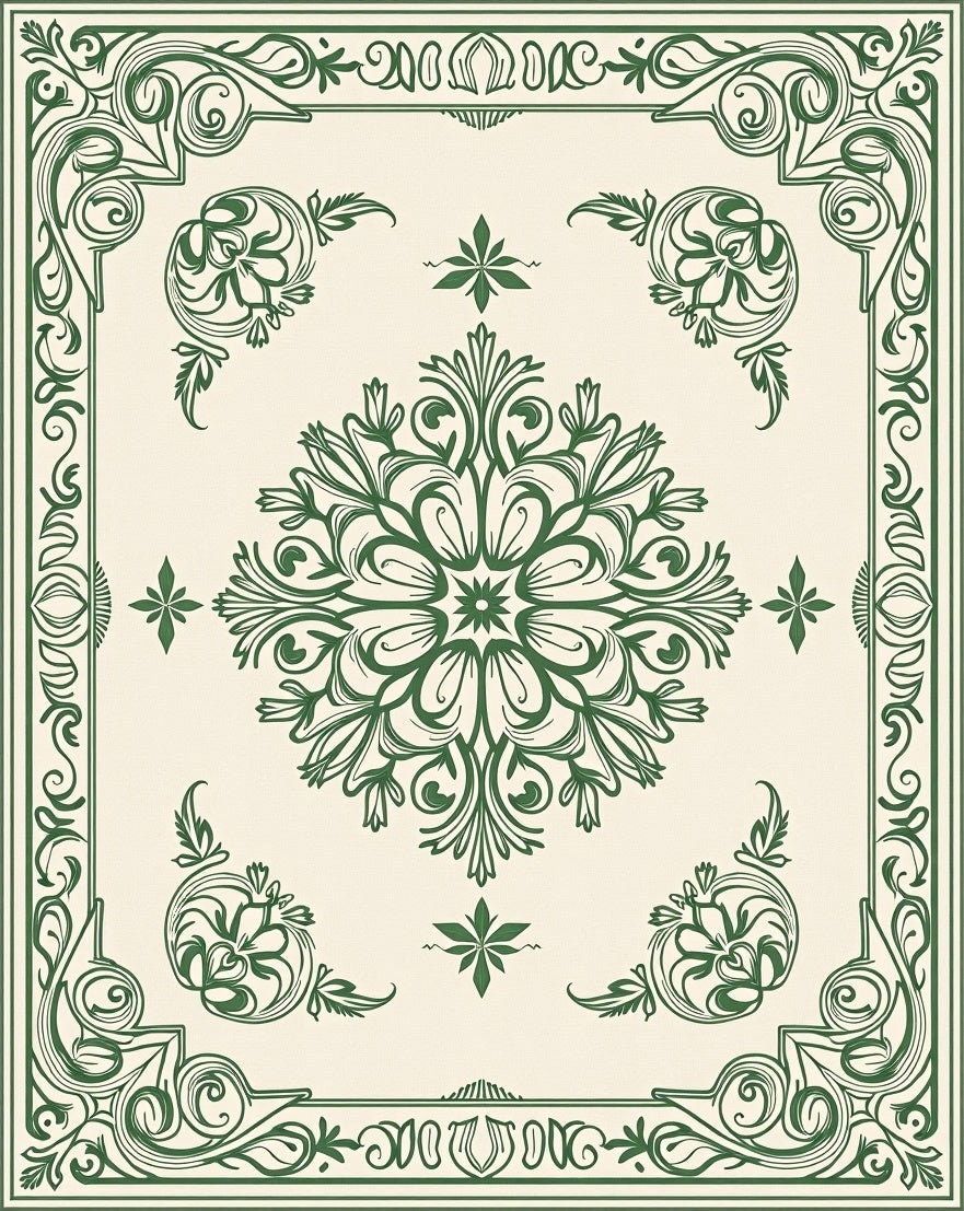 Green Floral Mandala Garden Style Rug