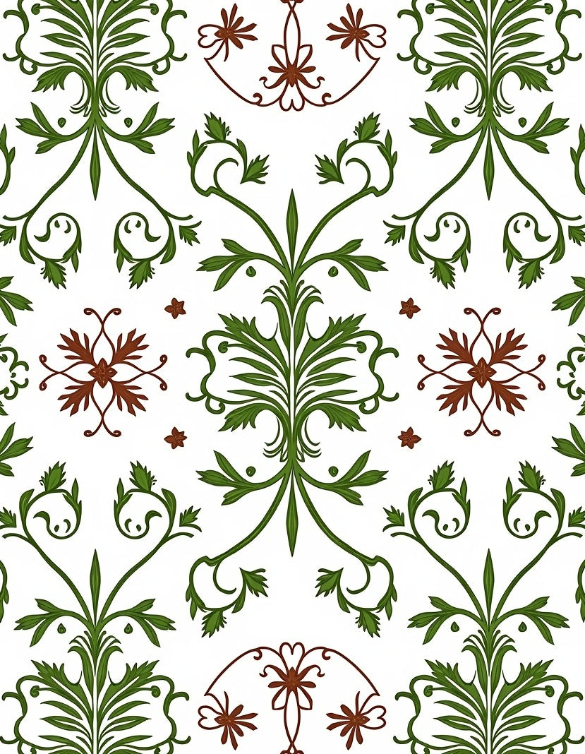 Green Red Floral Vintage Damask Pattern Rug