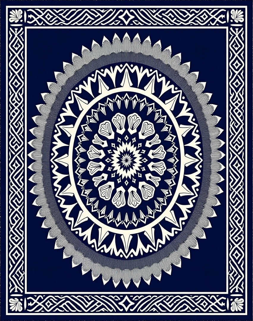 Naval And Cream Mandala Pattern Rug