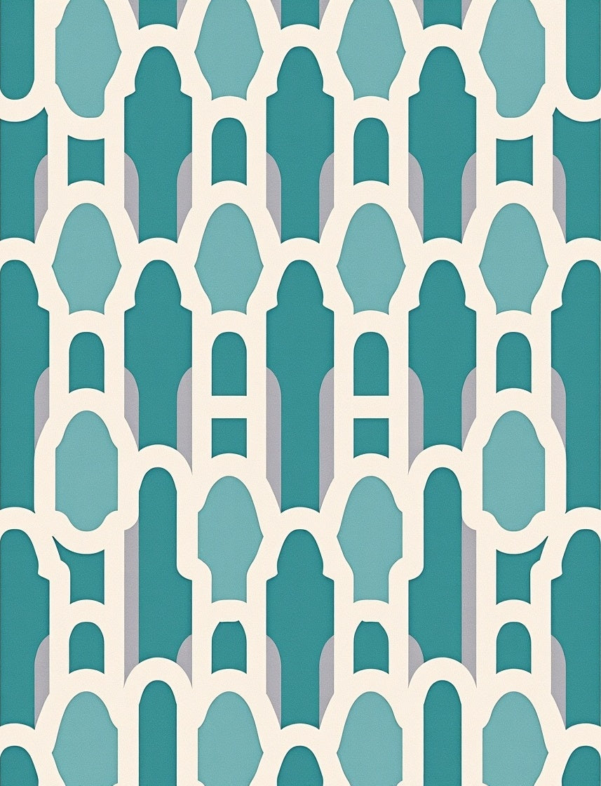 Geometric Arch Pattern Teal Rug