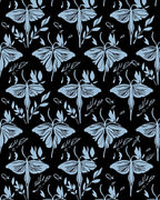 Light Blue Moth Botanical Pattern Rug