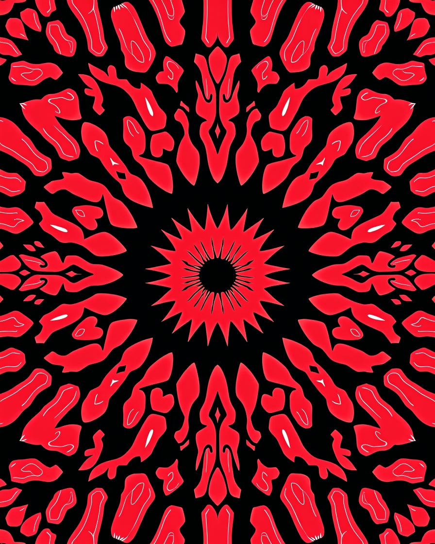 Bold Red Abstract Sunburst Mandala Rug