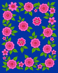 Pink Floral Pattern On Blue Canvas Rug