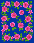Pink Floral Pattern On Blue Canvas Rug