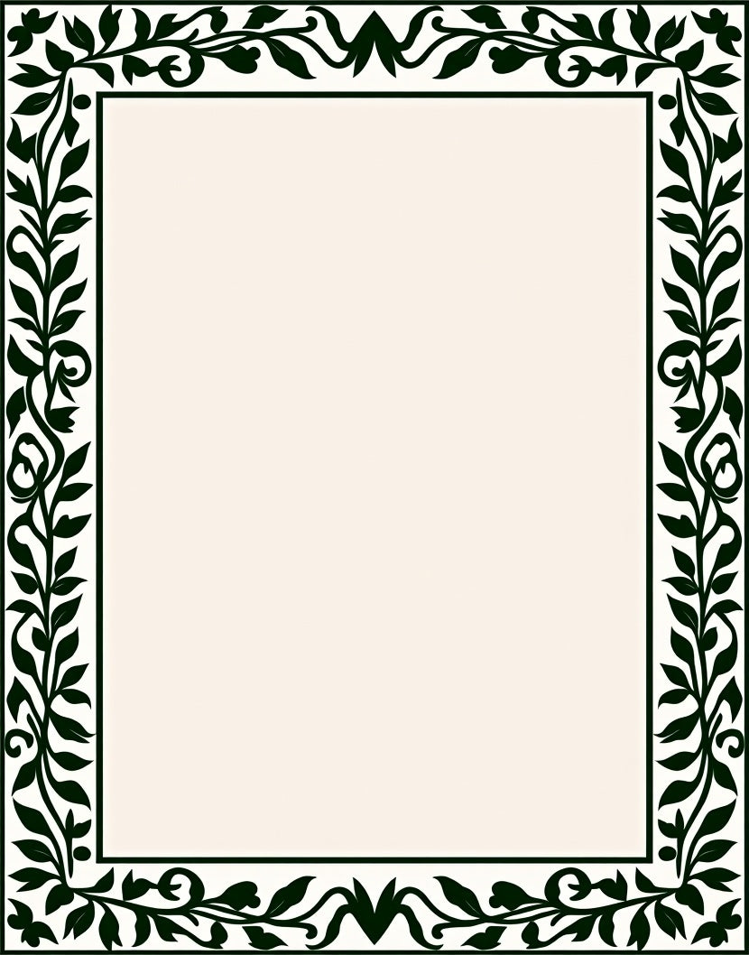 Elegant Green Leaf Scroll Border Rug