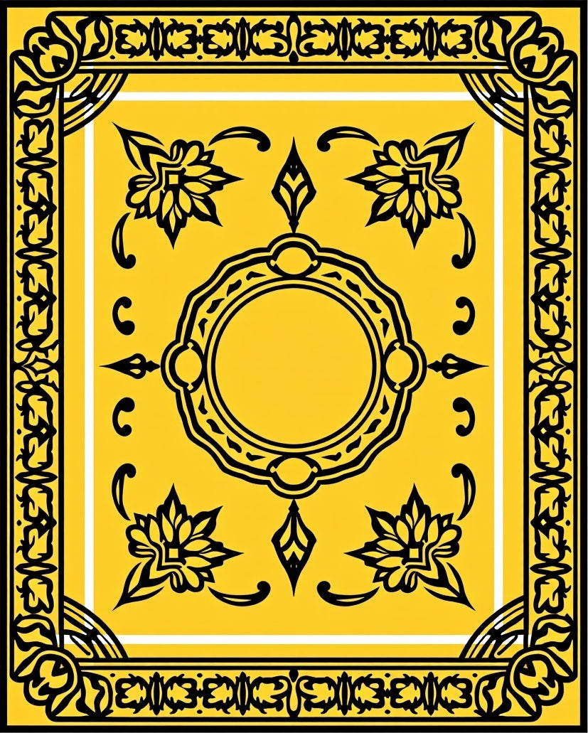 Ornate Black On Yellow Floral Pattern Rug