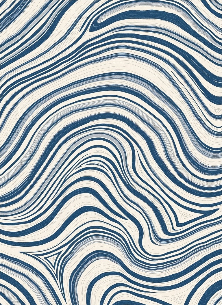 Abstract Blue Cream Swirl Pattern Rug