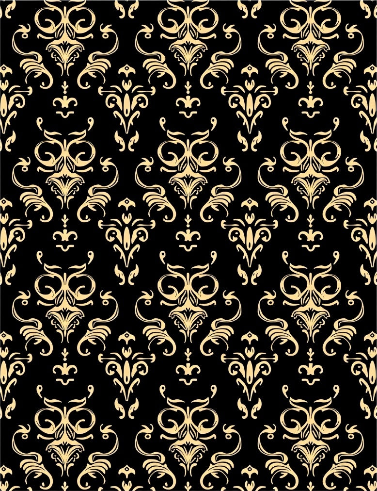 Gold and Black Damask Pattern Rug