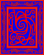 Bold Red Swirl Abstract Blue Design Rug