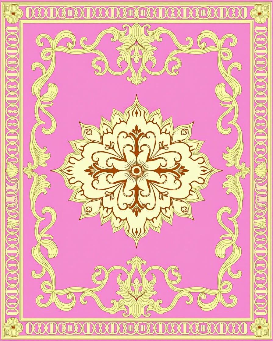 Ornate Pink Gold Floral Medallion Rug