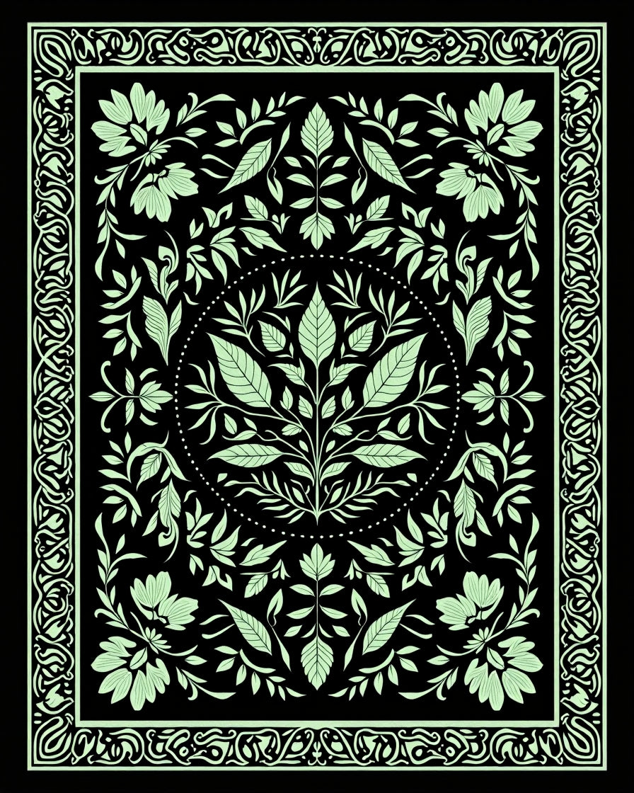 Elegant Light Green Floral Botanical Design Rug