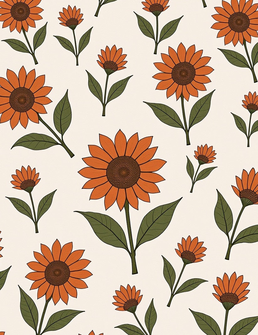 Retro Orange Sunflower Pattern Rug