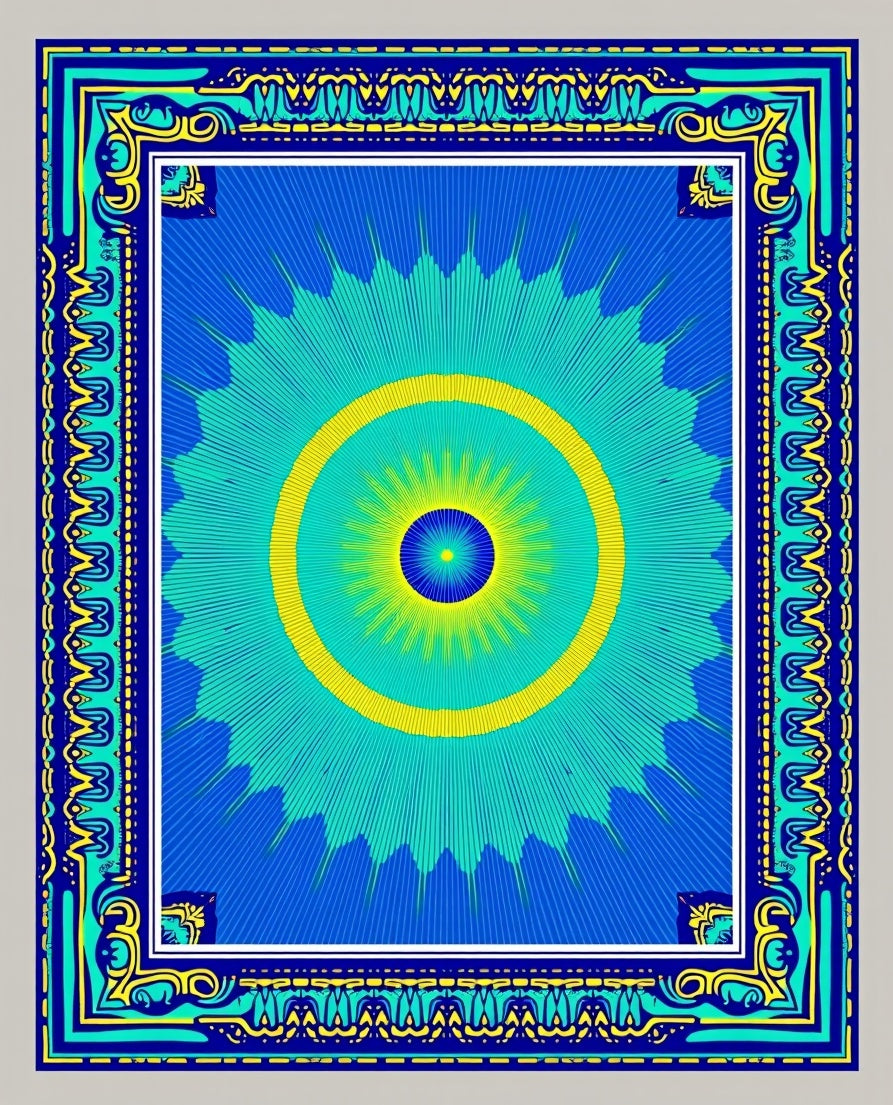 Vibrant Sunburst And Border Design Rug