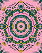 Floral Green Yellow Pink Mandala Design Rug