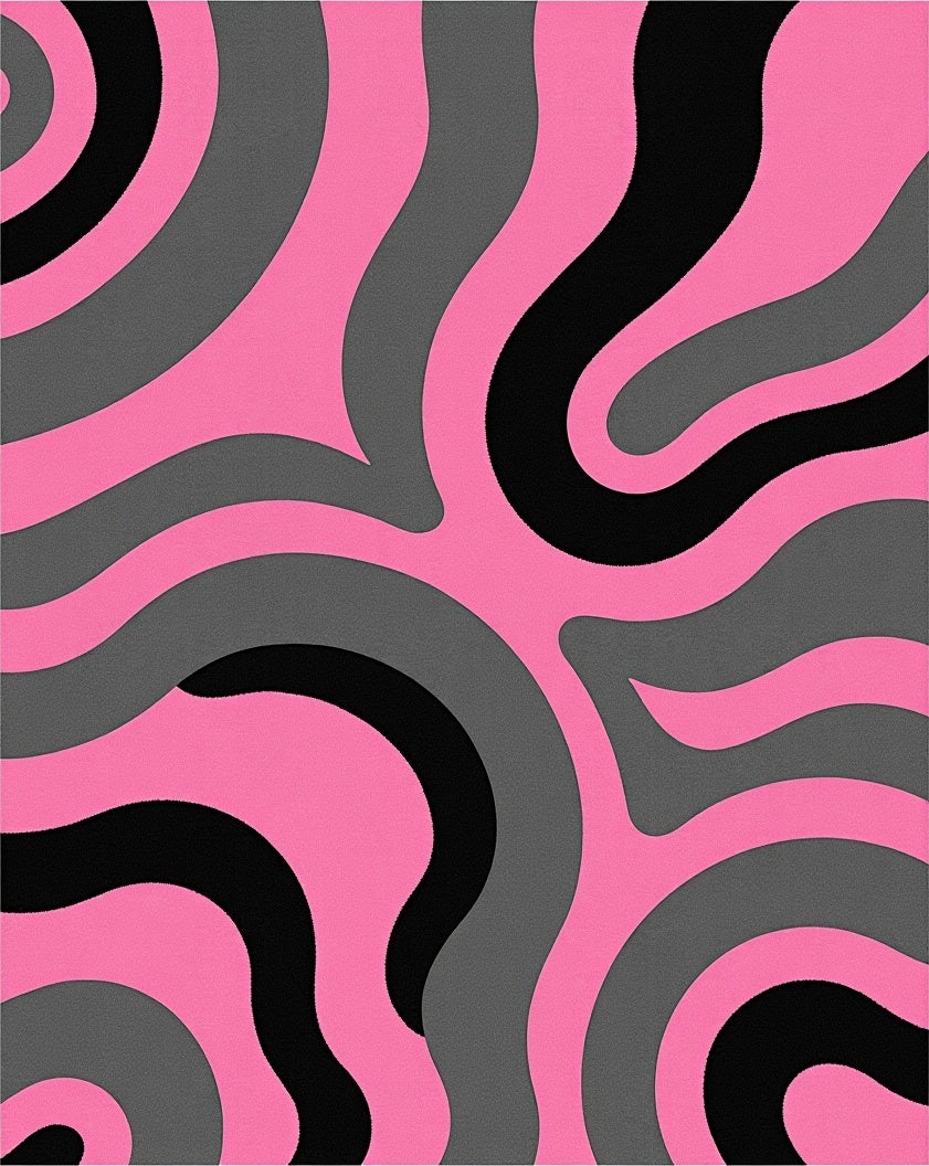 Retro Swirls Pink Grey Black Pattern Rug