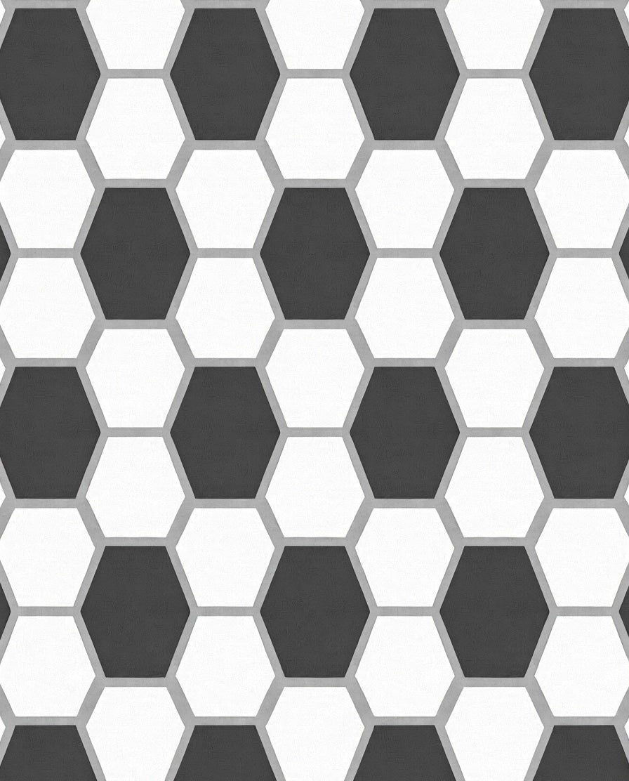 Black White Hexagon Pattern Design Rug