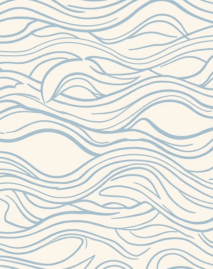 Blue Wave Pattern Cream Rug