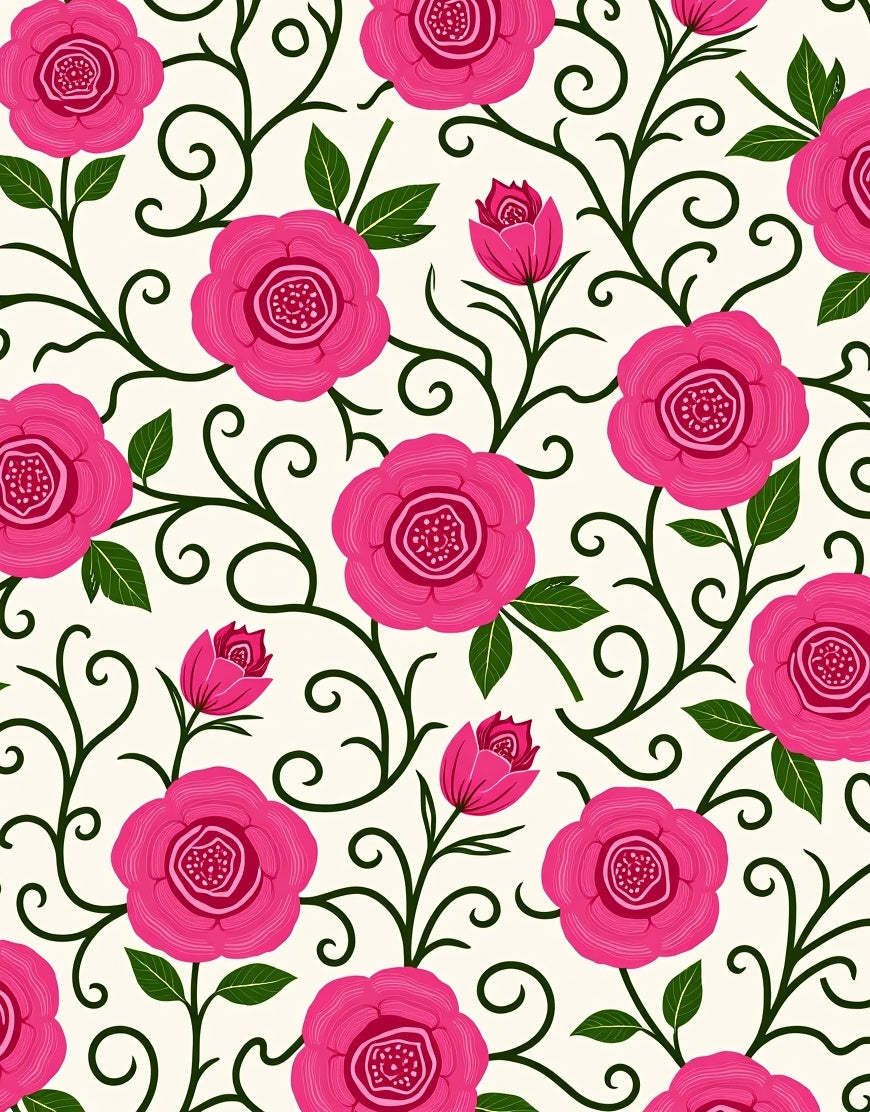 Vibrant Pink Floral Vine Pattern Rug