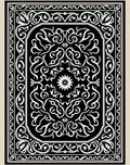 Black White Ornate Floral Scroll Pattern Rug