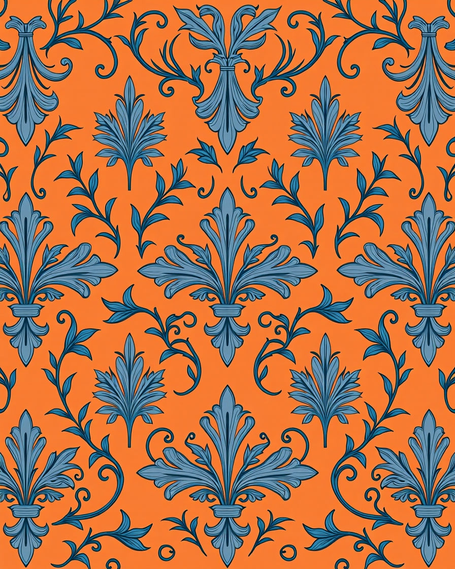 Ornate Blue Fleur-de-lis Pattern Rug